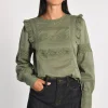 KOOKAÏ BLOUSE DENTELLE LEA Kaki Sale