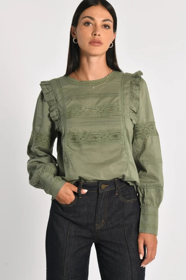 KOOKAÏ BLOUSE DENTELLE LEA Kaki Sale