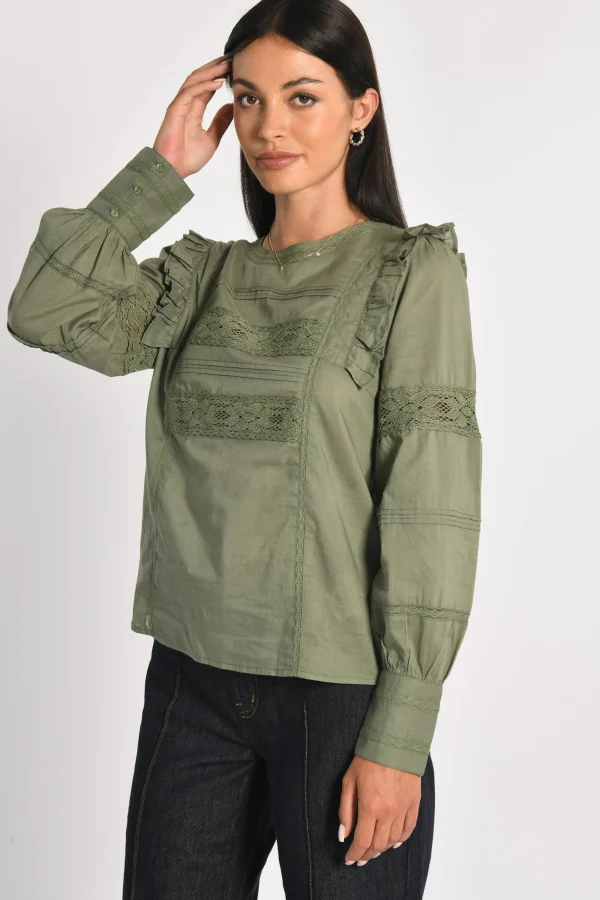 KOOKAÏ BLOUSE DENTELLE LEA Kaki Sale