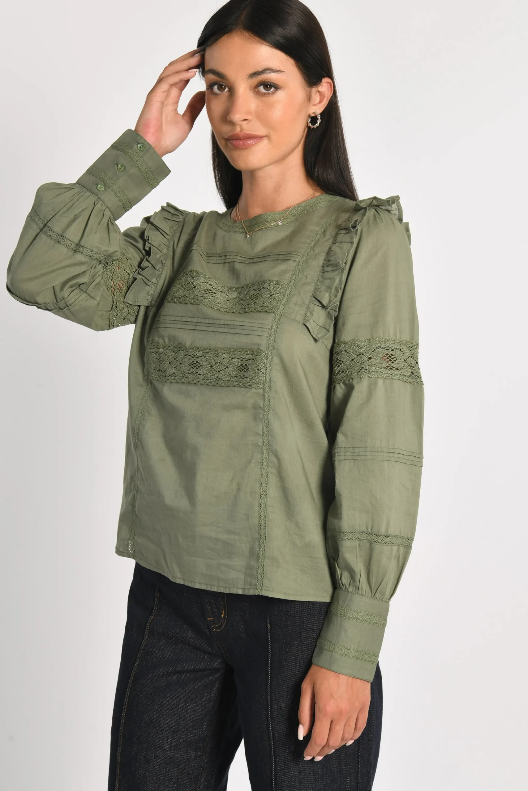 blouse_dentelle_lea_kaki_1.webp KOOKAÏ BLOUSE DENTELLE LEA Kaki Sale
