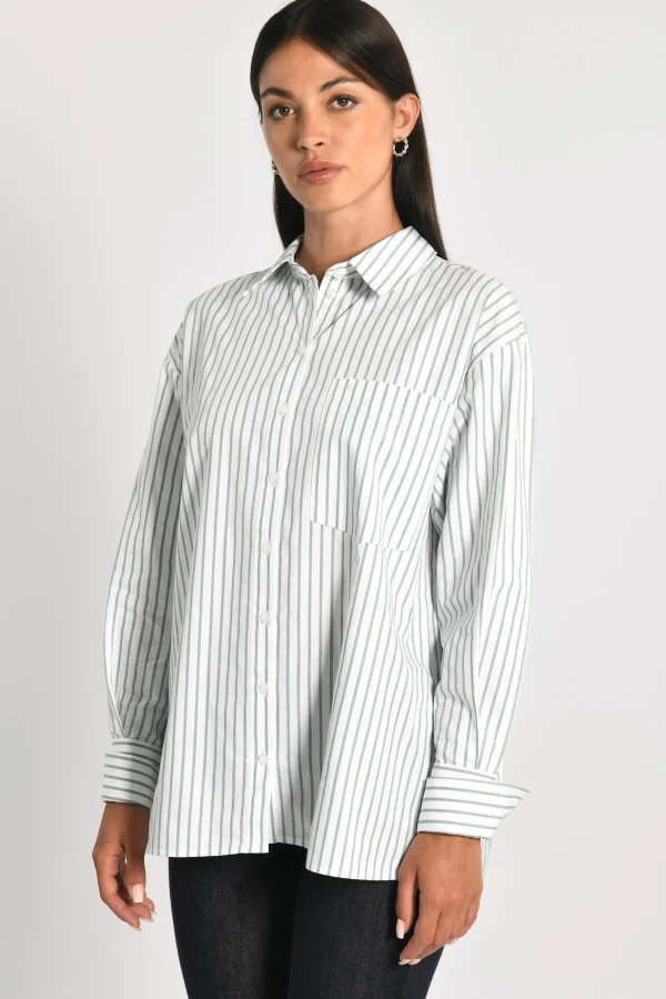 KOOKAÏ CHEMISE À FINES RAYURES RITA BLANC/VERT Blancvert Hot