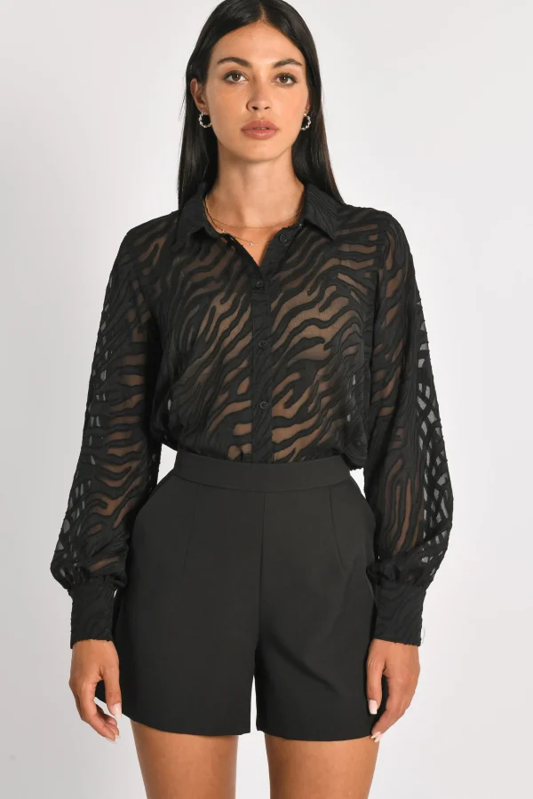 KOOKAÏ CHEMISE MAILLE DÉVORÉE ZÈBRE PENNY Noir Sale