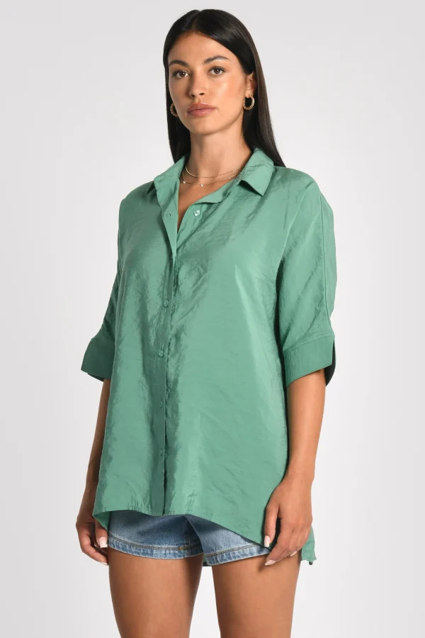 KOOKAÏ CHEMISE OVERSIZED EFFET SOIE LILOU Emeraude Store