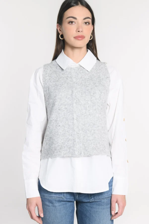 KOOKAÏ GILET JOANA GRIS CHINÉ Grischine Cheap