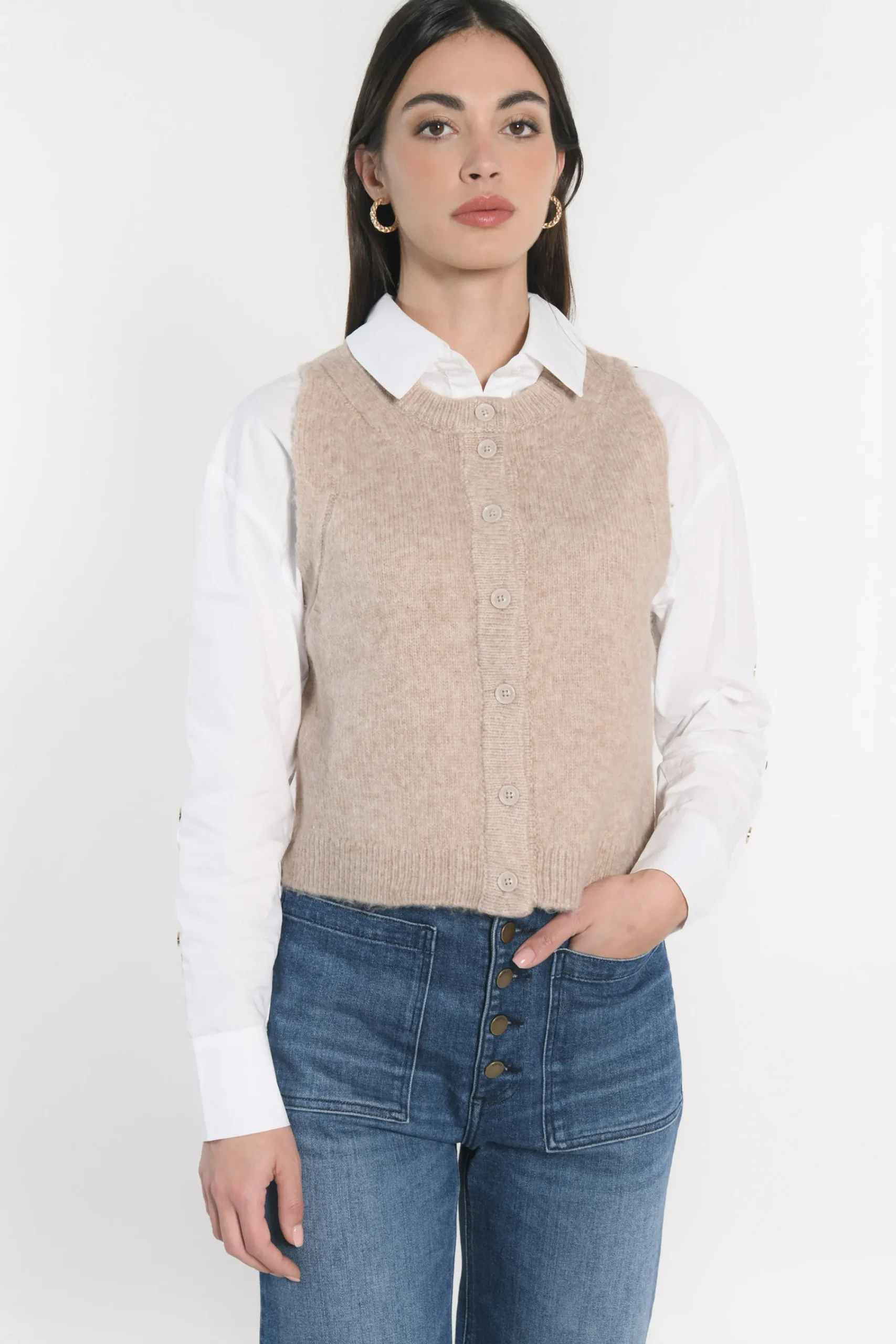 gilet_joana_taupe_chin_0.webp KOOKAÏ GILET JOANA TAUPE CHINÉ Taupechine Outlet