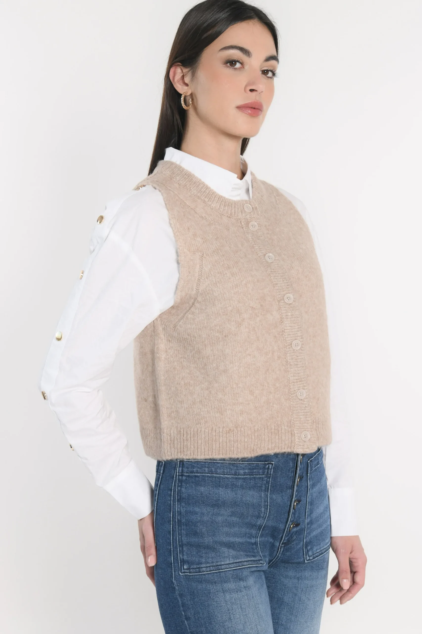 gilet_joana_taupe_chin_1.webp KOOKAÏ GILET JOANA TAUPE CHINÉ Taupechine Outlet