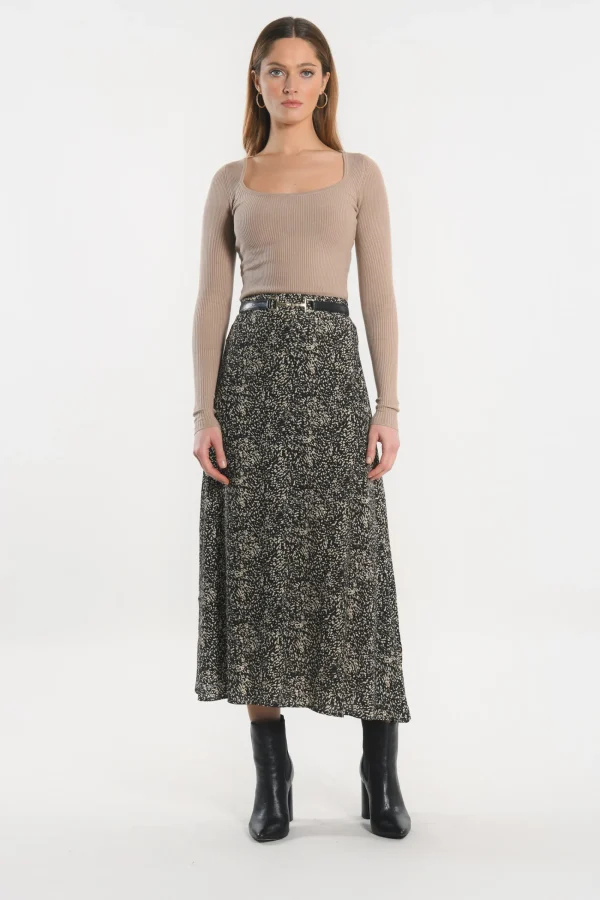 KOOKAÏ JUPE MIDI - BIANCA - Noir Hot