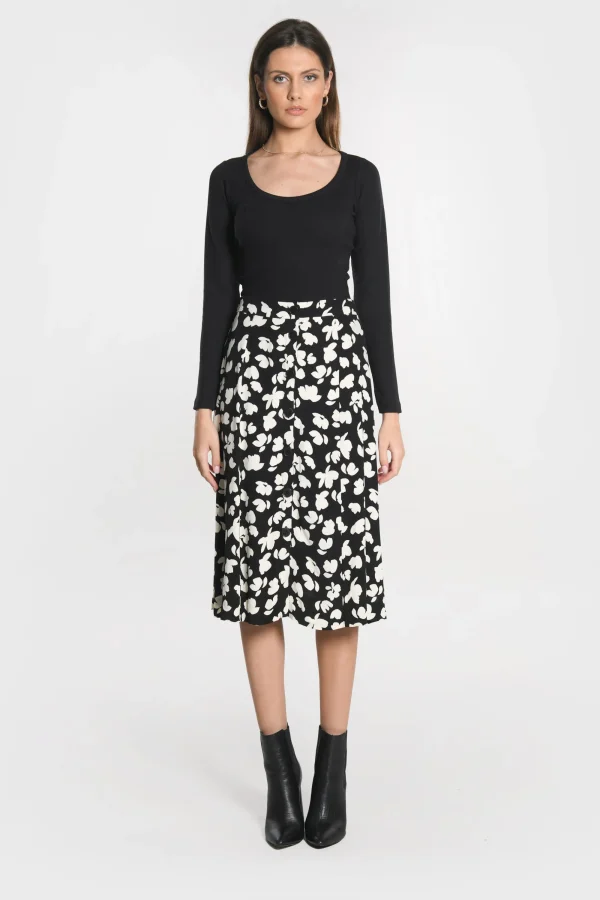 KOOKAÏ JUPE MIDI CARMEN Noir/blanc Discount