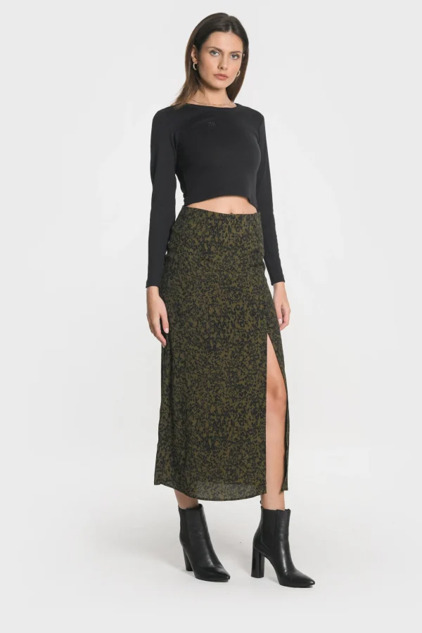 KOOKAÏ JUPE MIDI VITTORIA Kaki Best Sale