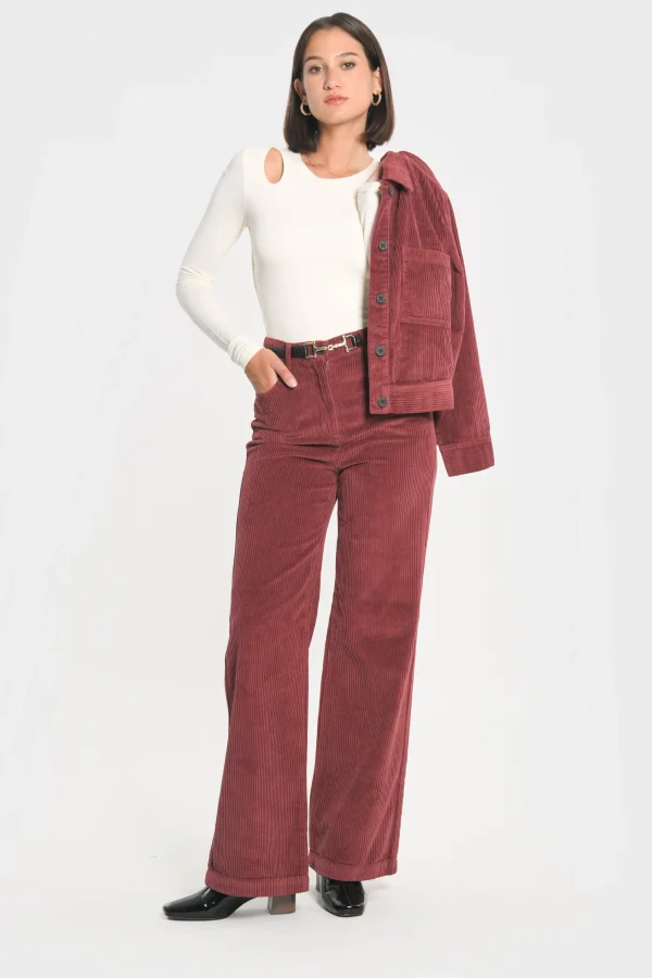 KOOKAÏ PANTALON FLARE VELOURS SUZANNE Bordeaux Hot