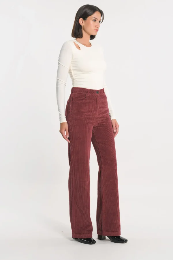 KOOKAÏ PANTALON FLARE VELOURS SUZANNE Bordeaux Hot