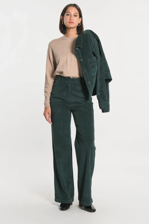 KOOKAÏ PANTALON VELOURS FLARE SUZANNE Emeraude Store