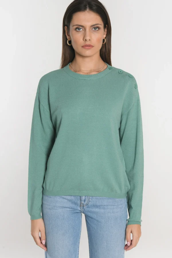 KOOKAÏ PULL BOUTONNE NOLWENN NEPTUNE GREEN Neptunegreen Discount