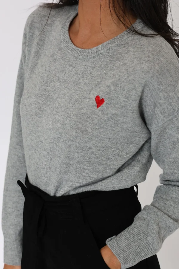 KOOKAÏ PULL COEUR ANITA GRIS CHINÉ Grischine Shop