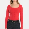 KOOKAÏ PULL COL CARRE - ELISABETH - Rouge Hot