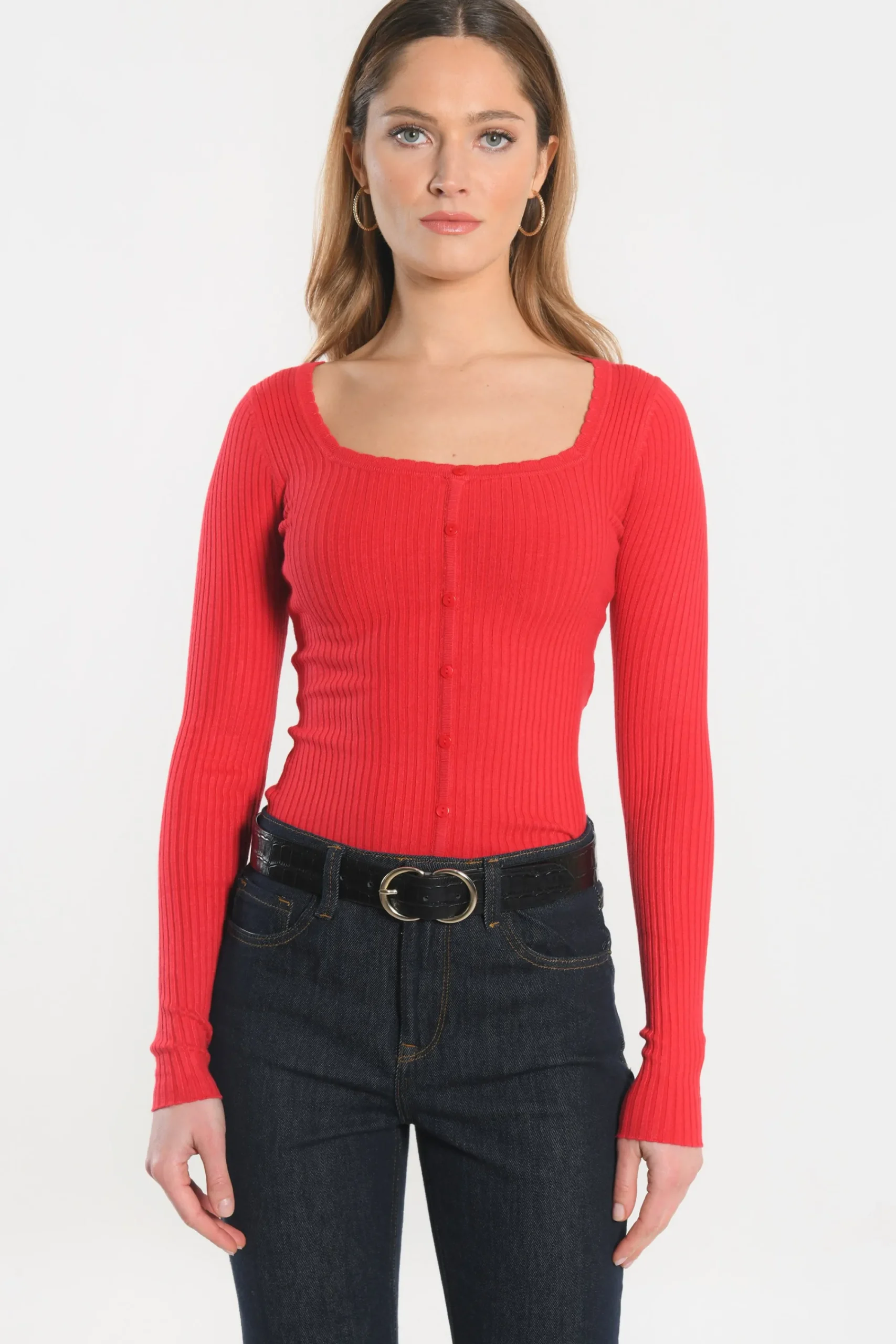 pull_col_carre__elisabeth_0-1.webp KOOKAÏ PULL COL CARRE - ELISABETH - Rouge Hot