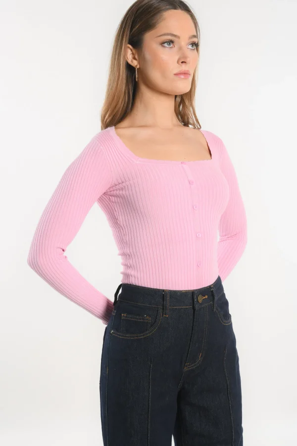 KOOKAÏ PULL COL CARRE - ELISABETH - Rose Best