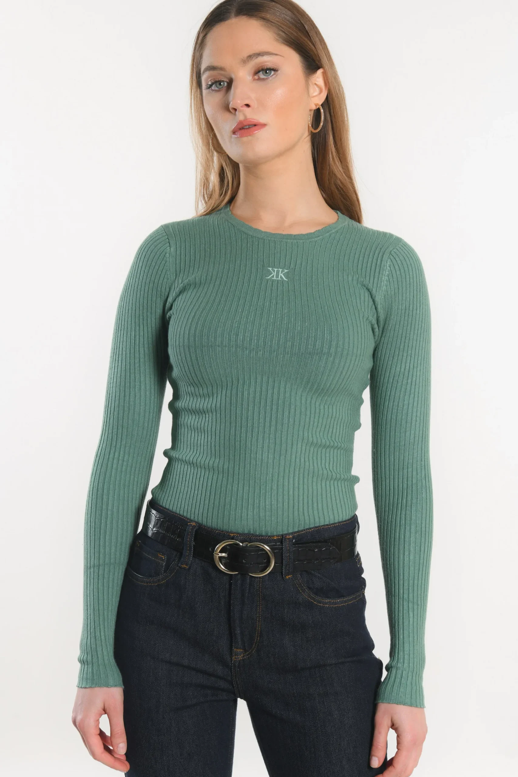 pull_col_rond__elisa__gre_0.webp KOOKAÏ PULL COL ROND - ELISA - GREEN GABLE Greengable Clearance