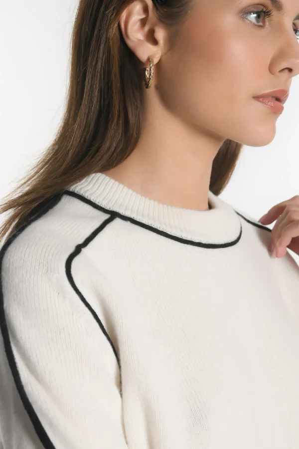 KOOKAÏ PULL COL ROND GABBY ÉCRU/NOIR Ecru/noir Discount