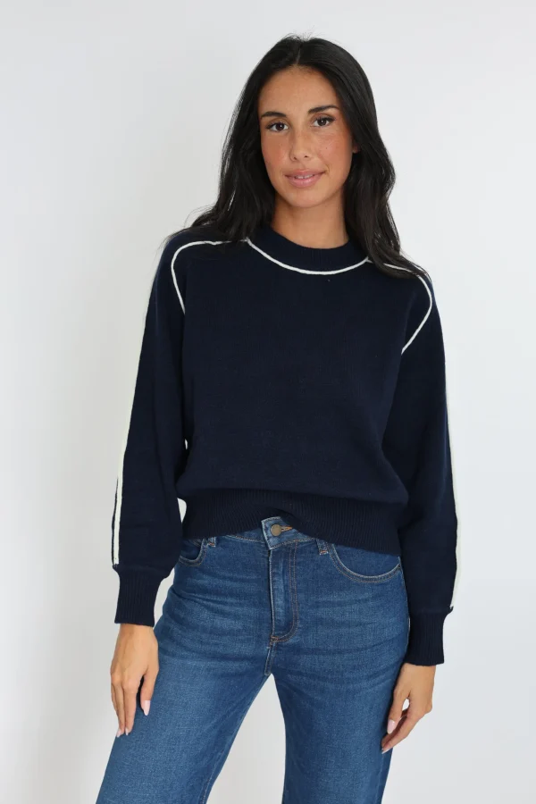 KOOKAÏ PULL COL ROND GABBY NAVY/ÉCRU Navy/ecru Discount