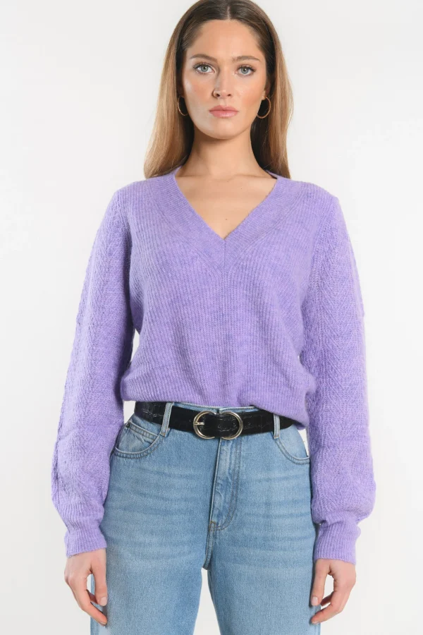 KOOKAÏ PULL COL V - DAYANA - Lilas Discount