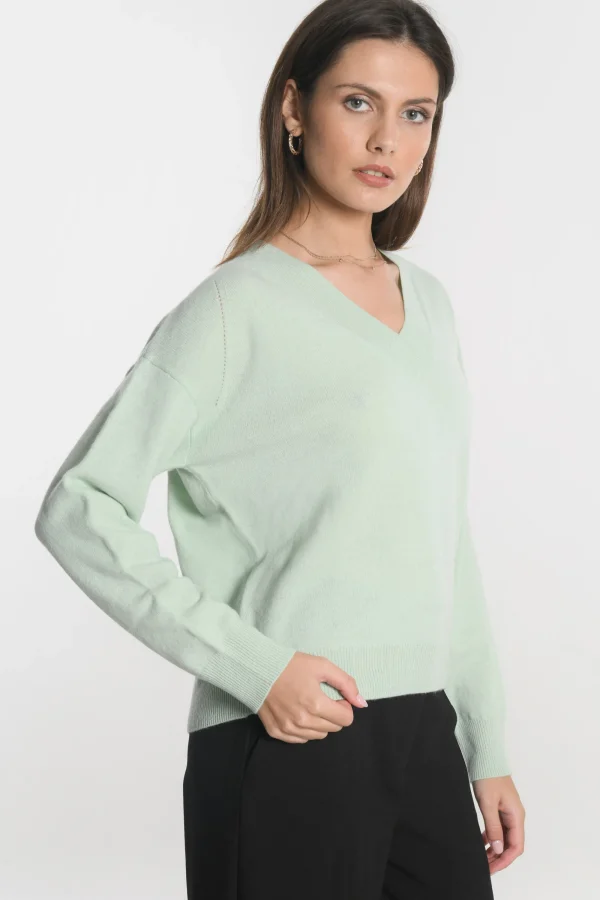 KOOKAÏ PULL COL V ANITA VERT AMANDE Vertamande Best Sale