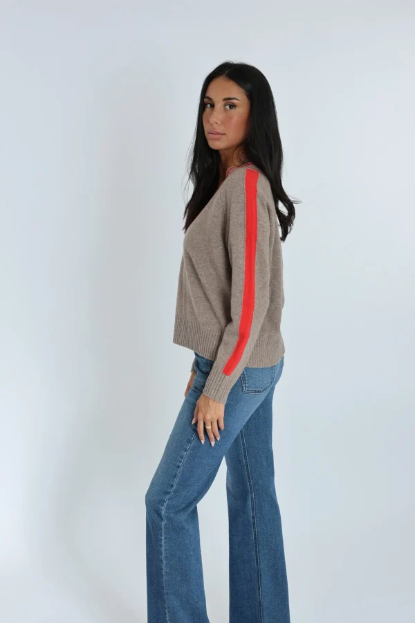 KOOKAÏ PULL COL V ASTRID BEIGE CHINÉ/ROUGE Beigechine/rouge Hot