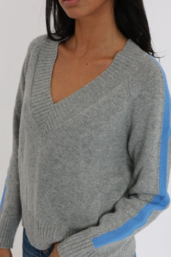 KOOKAÏ PULL COL V ASTRID GRIS CHINÉ/BLUE Grischine/blue Cheap