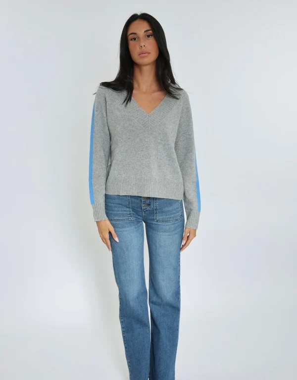 KOOKAÏ PULL COL V ASTRID GRIS CHINÉ/BLUE Grischine/blue Cheap