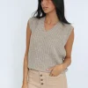 KOOKAÏ PULL COL V LANA BEIGE CHINÉ Beigechine Online