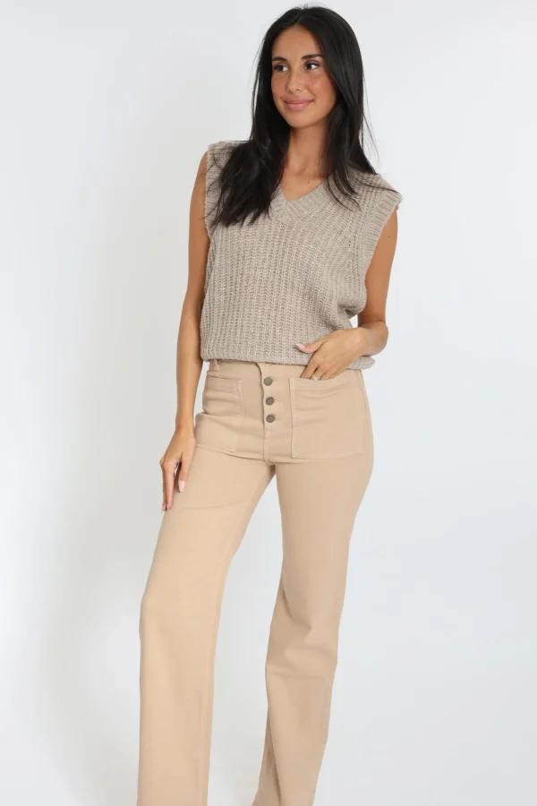 KOOKAÏ PULL COL V LANA BEIGE CHINÉ Beigechine Online