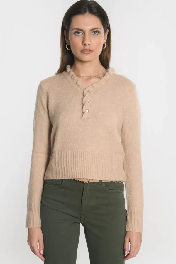 KOOKAÏ PULL COL V SANDRINE Camel Flash Sale