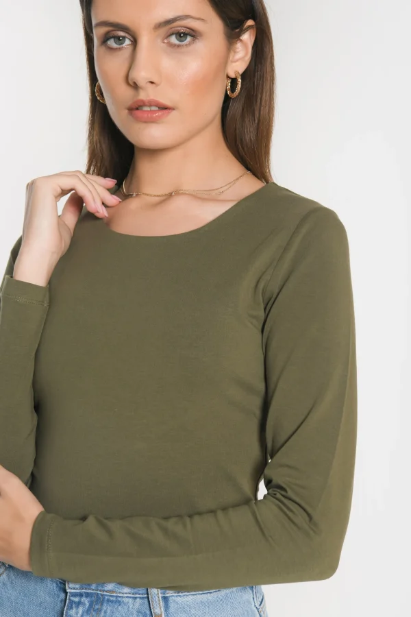 KOOKAÏ TEE SHIRT COL ROND CURT Kaki Fashion