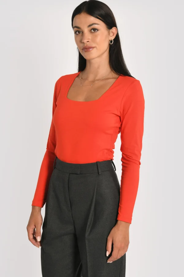 KOOKAÏ T-SHIRT COL CARRÉ CLEMENTINE Rouge Store