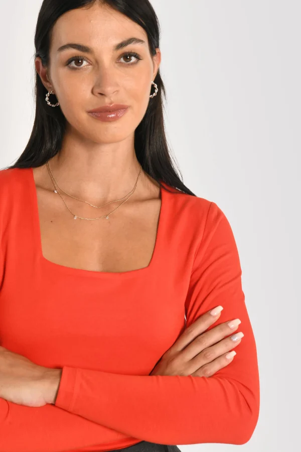 KOOKAÏ T-SHIRT COL CARRÉ CLEMENTINE Rouge Store