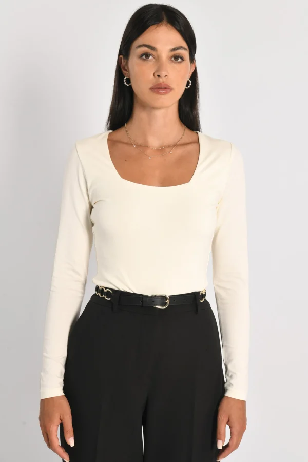 KOOKAÏ T-SHIRT COL CARRÉ CLÉMENTINE ÉCRU Ecru Best