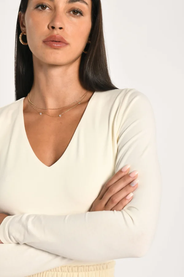 KOOKAÏ T-SHIRT COL V MATHILDA Ecru Flash Sale