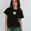 KOOKAÏ T-SHIRT CŒR NINA PERLÉ Noir Cheap