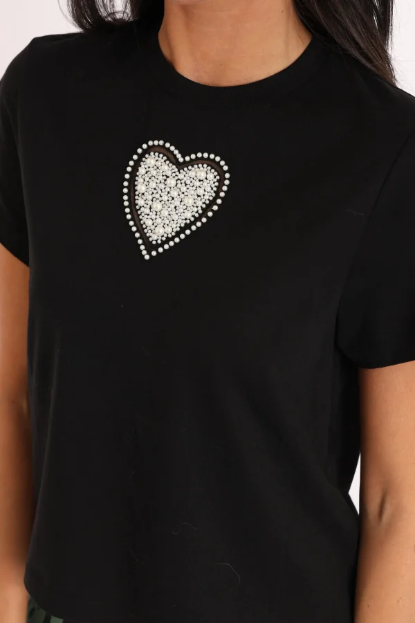KOOKAÏ T-SHIRT CŒR NINA PERLÉ Noir Cheap