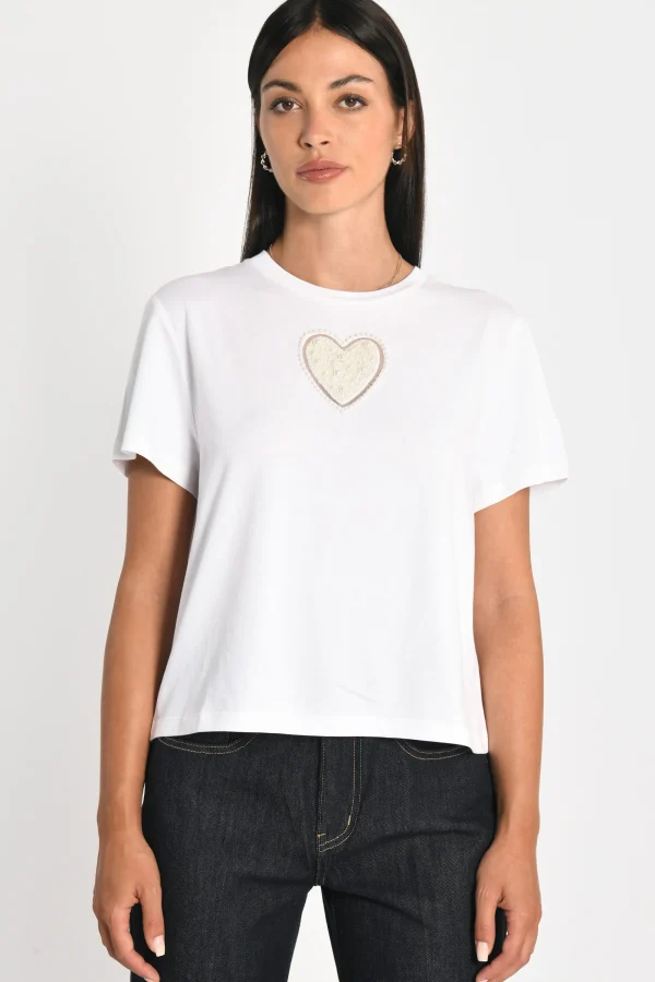 KOOKAÏ T-SHIRT CŒR PERLÉ NINA Blanc Sale
