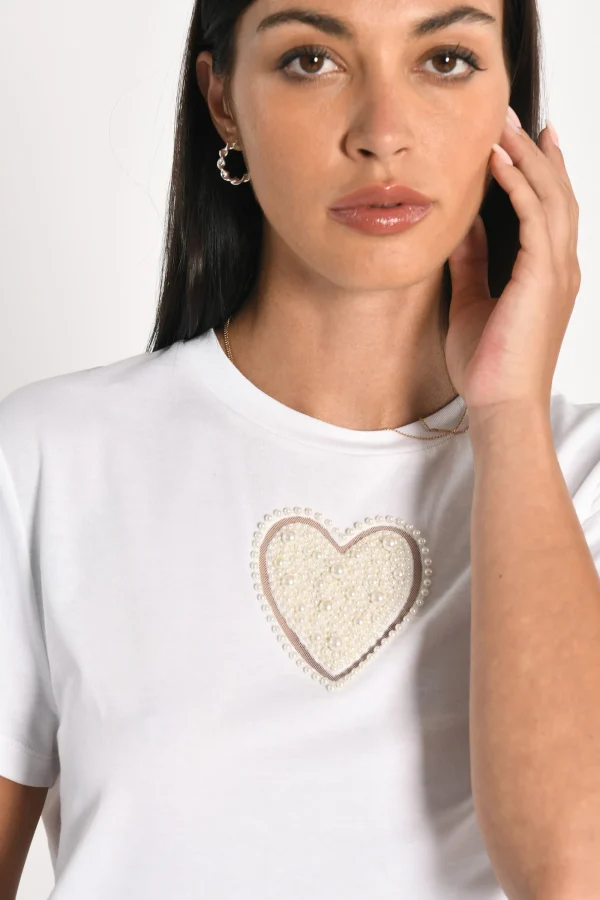 KOOKAÏ T-SHIRT CŒR PERLÉ NINA Blanc Sale