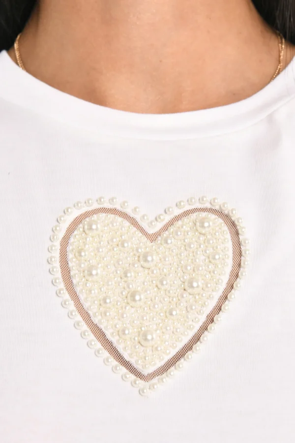 KOOKAÏ T-SHIRT CŒR PERLÉ NINA Blanc Sale
