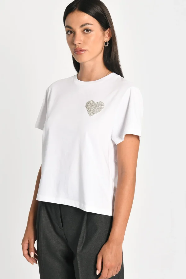 KOOKAÏ T-SHIRT CŒR STRASS LUNA Blanc Fashion