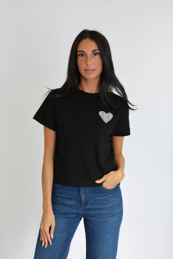 KOOKAÏ T-SHIRT CŒR STRASS LUNA Noir Best