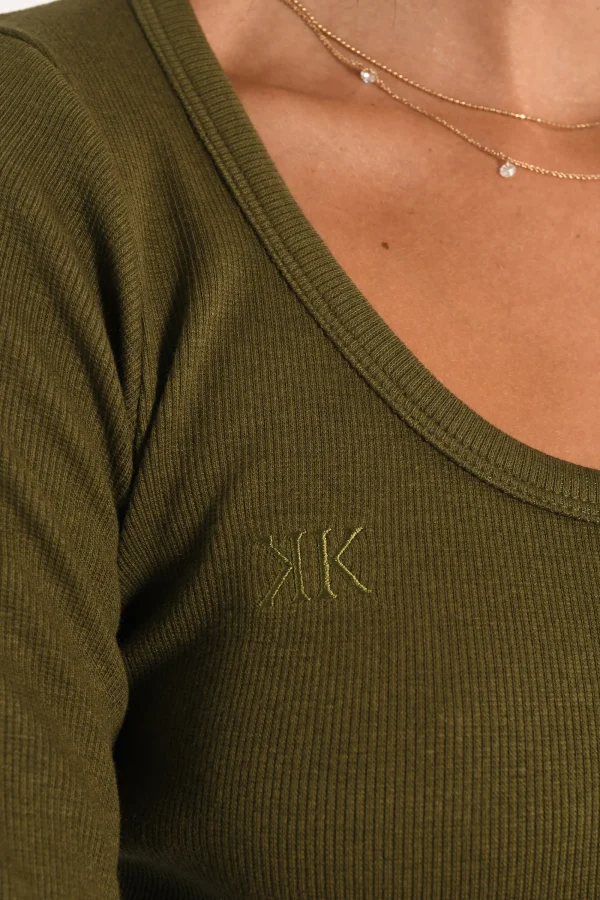 KOOKAÏ T-SHIRT FINES COTES COL DANSEUSE MERRY Kaki Shop