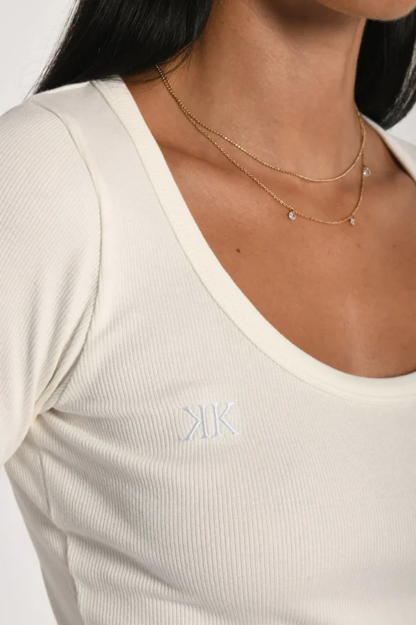 KOOKAÏ T-SHIRT FINES COTES COL DANSEUSE MERRY Ecru Flash Sale