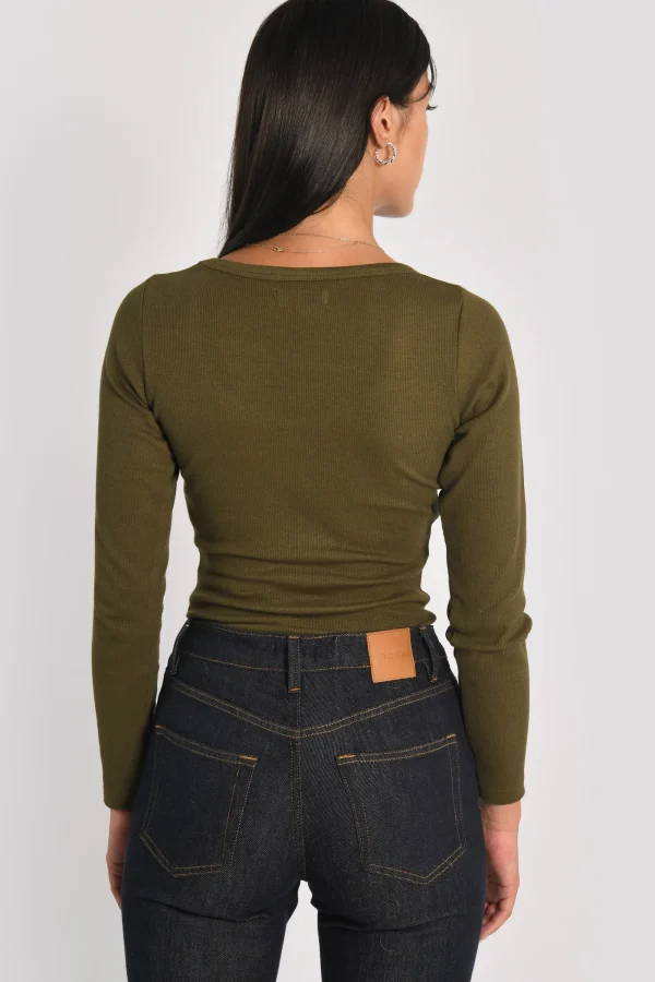 KOOKAÏ T-SHIRT FINES COTES COL DANSEUSE MERRY Kaki Shop