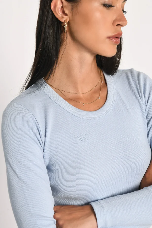 KOOKAÏ T-SHIRT FINES COTES COL ROND JANETTE Ciel Shop