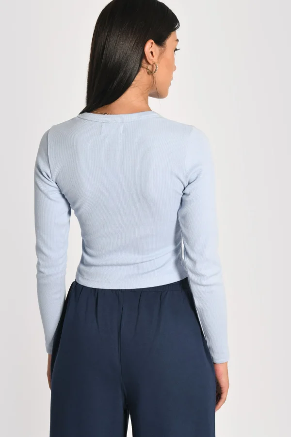 KOOKAÏ T-SHIRT FINES COTES COL ROND JANETTE Ciel Shop