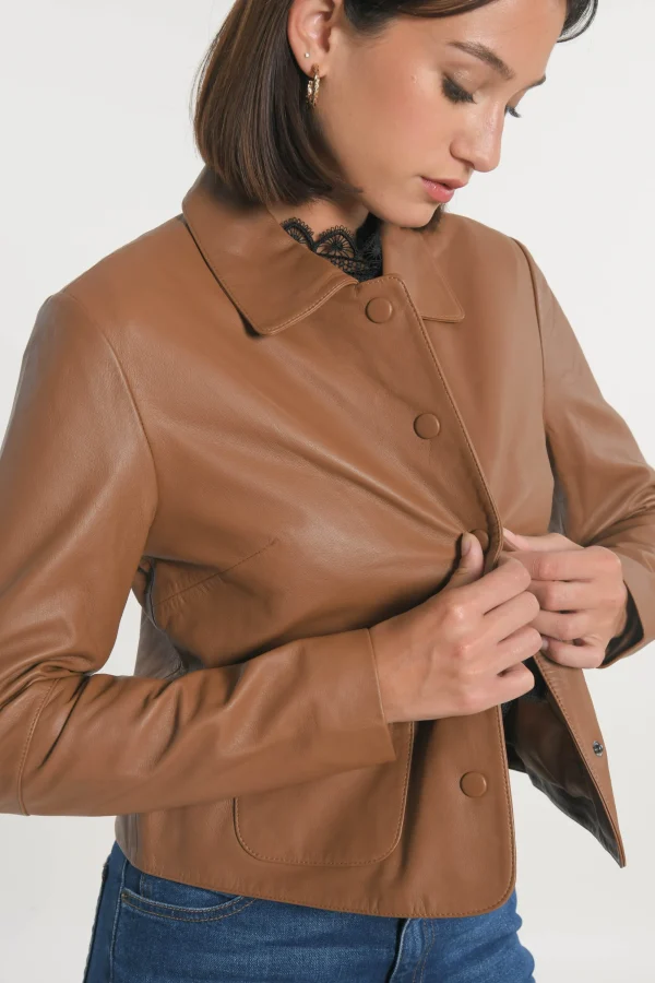 KOOKAÏ VESTE CUIR - OLIVIA - Camel Cheap